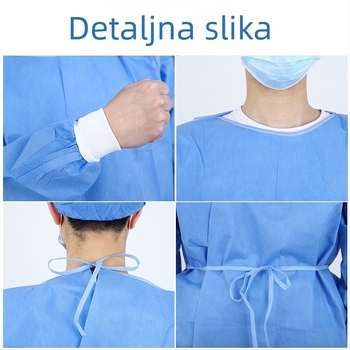 Jednokratni izolacijski halat od SMS netkanog materijala, 45 g, otporan na prašinu i vodu, za bolnice i farme