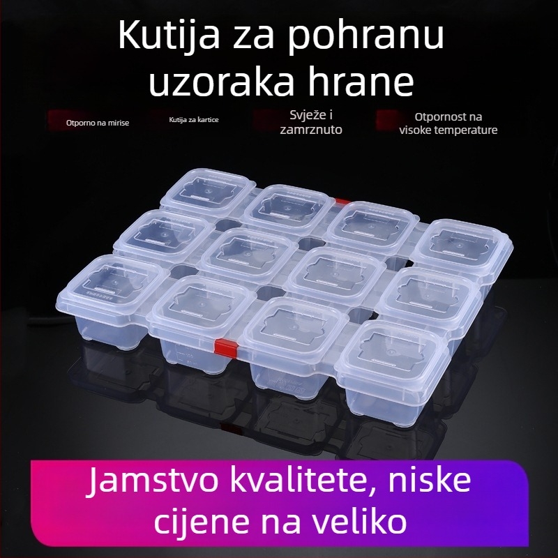 Plastična kutija za uzorke s 12 odjeljenja za kantinu, kvadratnog oblika, mikrovalna kompatibilna, kapacitet ispod 300 ml, s tiskanim logom
