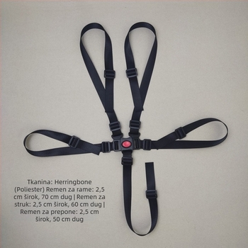 5-točkovni sigurnosni pojas za dječji kolica i stol za hranjenje, poliesterske trake, nosivost do 50 kg, duljina pojasa 70/60/50 cm