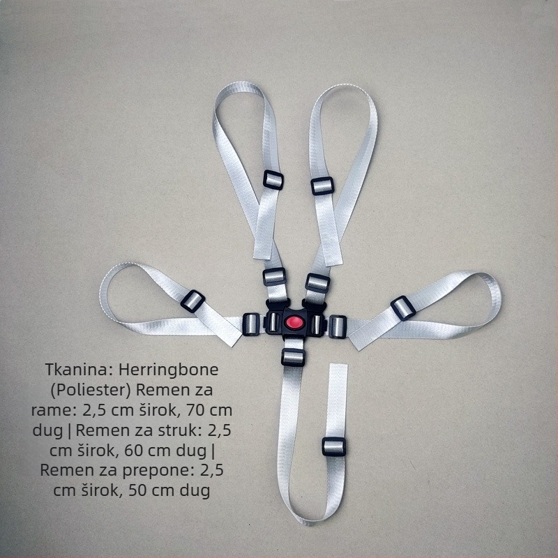 5-točkovni sigurnosni pojas za dječji kolica i stol za hranjenje, poliesterske trake, nosivost do 50 kg, duljina pojasa 70/60/50 cm