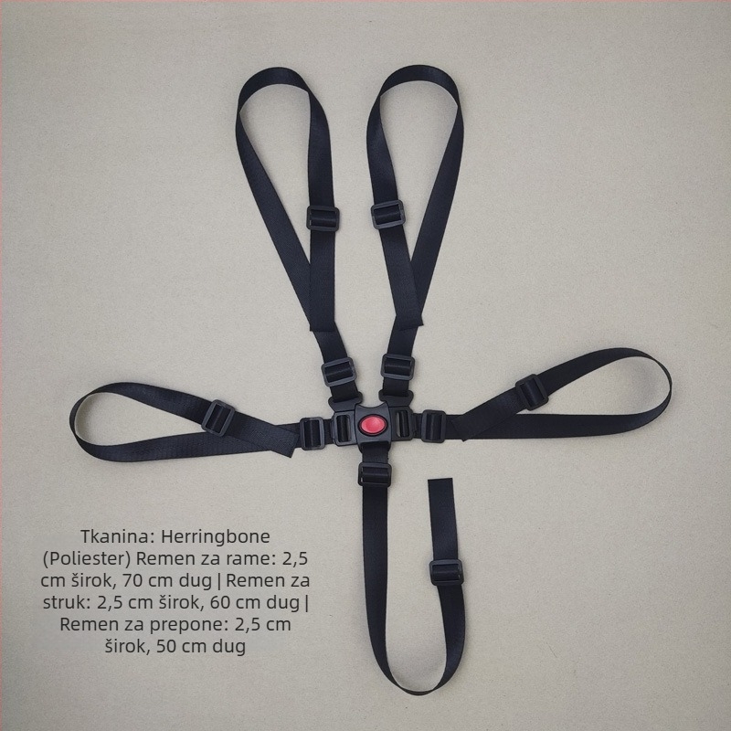5-točkovni sigurnosni pojas za dječji kolica i stol za hranjenje, poliesterske trake, nosivost do 50 kg, duljina pojasa 70/60/50 cm