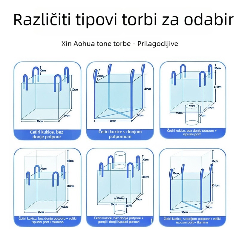 Kontejner vreća, PP tkanina, prilagodljivo na zahtjev, debljina po zahtjevu, nosivost po zahtjevu, može nositi plastiku, cement, hranu za životinje, abrazivne materijale.