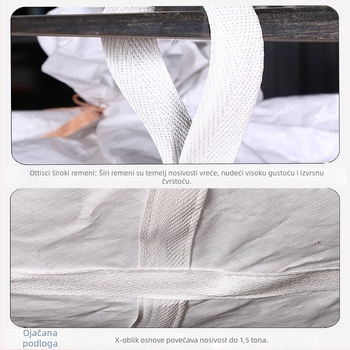 PP ton vreća za industrijske materijale, kapacitet 1 tona, četiri podizne ručke, debela i otporna na habanje, samozatvaranje