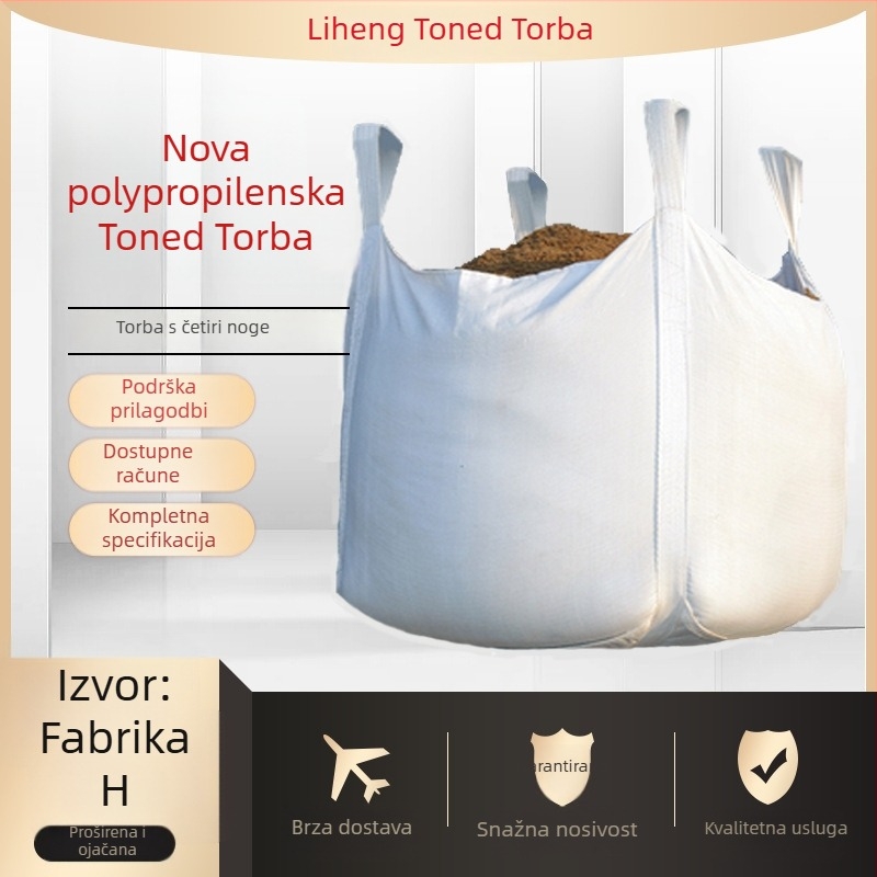 PP ton vreća za industrijske materijale, kapacitet 1 tona, četiri podizne ručke, debela i otporna na habanje, samozatvaranje