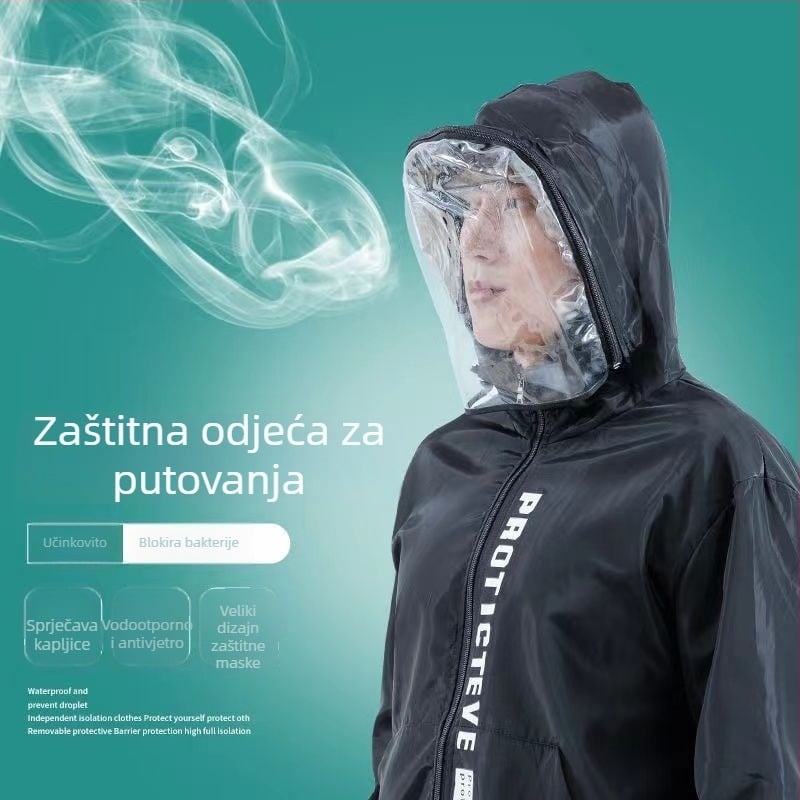 Građansko zaštitno odijelo, zaštita od kapljica, izolacijsko odijelo za višekratnu upotrebu, vodootporni kišni kaput s odvojivom zaštitnom maskom, poliester