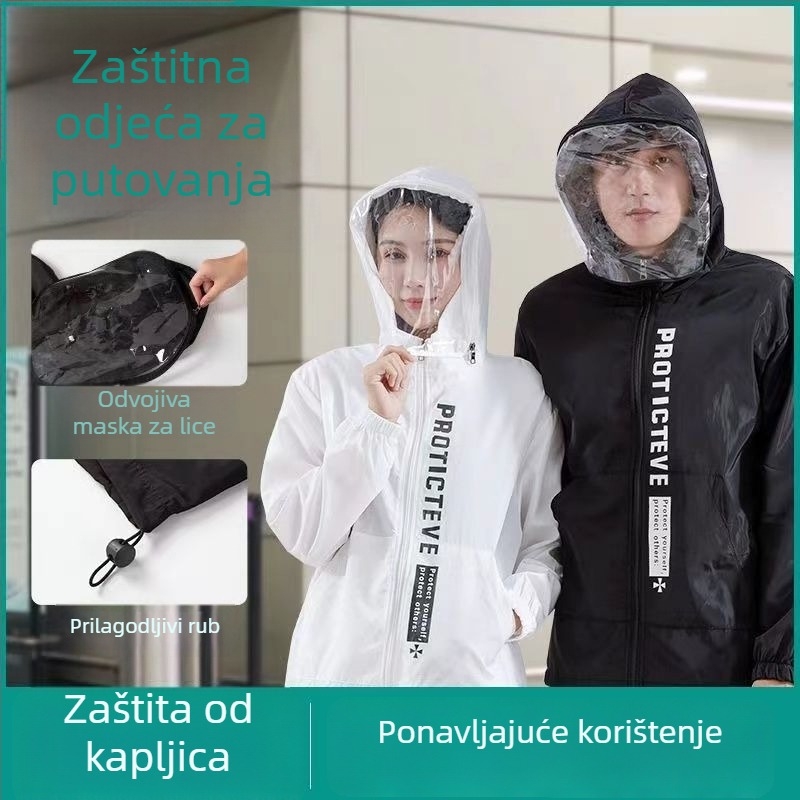 Građansko zaštitno odijelo, zaštita od kapljica, izolacijsko odijelo za višekratnu upotrebu, vodootporni kišni kaput s odvojivom zaštitnom maskom, poliester