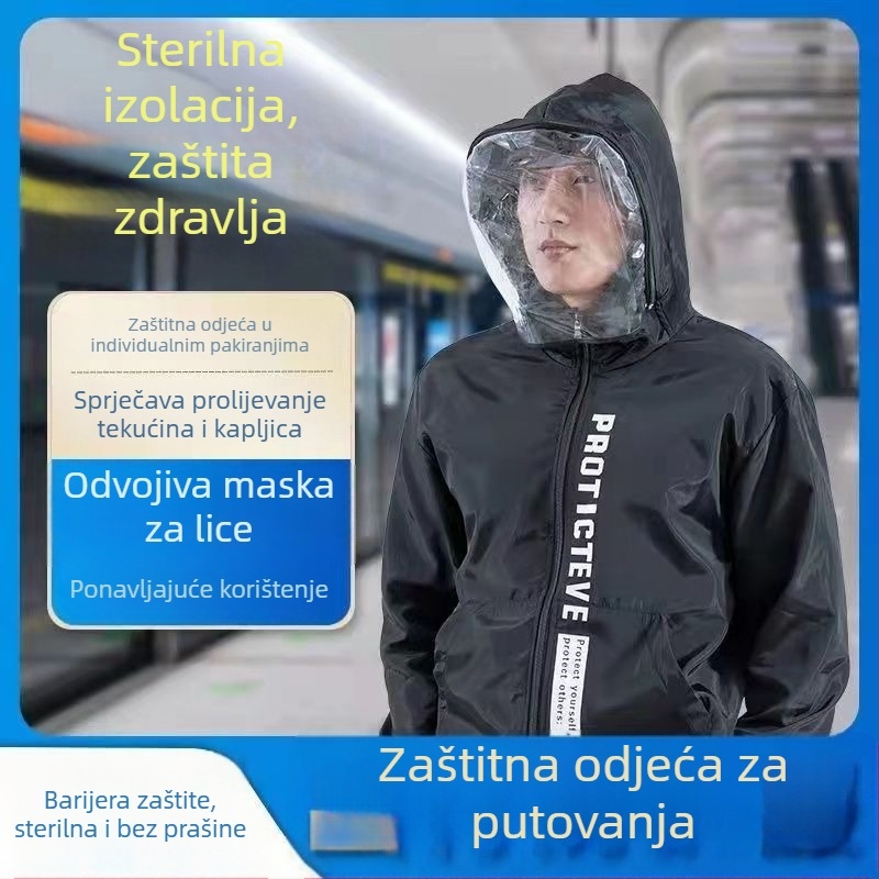 Građansko zaštitno odijelo, zaštita od kapljica, izolacijsko odijelo za višekratnu upotrebu, vodootporni kišni kaput s odvojivom zaštitnom maskom, poliester