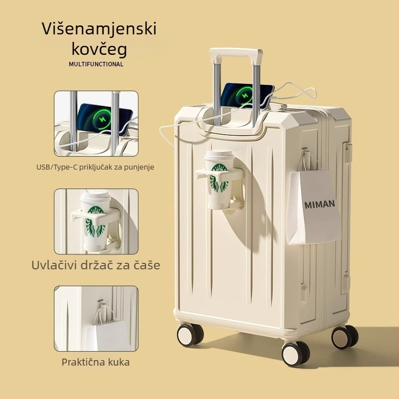 26-inčni višefunkcionalni kovčeg za putovanje velikog kapaciteta i 20-inčni kabinski kovčeg; ABS+PC materijal, vodootporan, ultra lagan, otporan na habanje, TSA zaključavanje lozinkom, USB priključak, proširivi sloj, univerzalni kotači, prugasti uzorak, po
