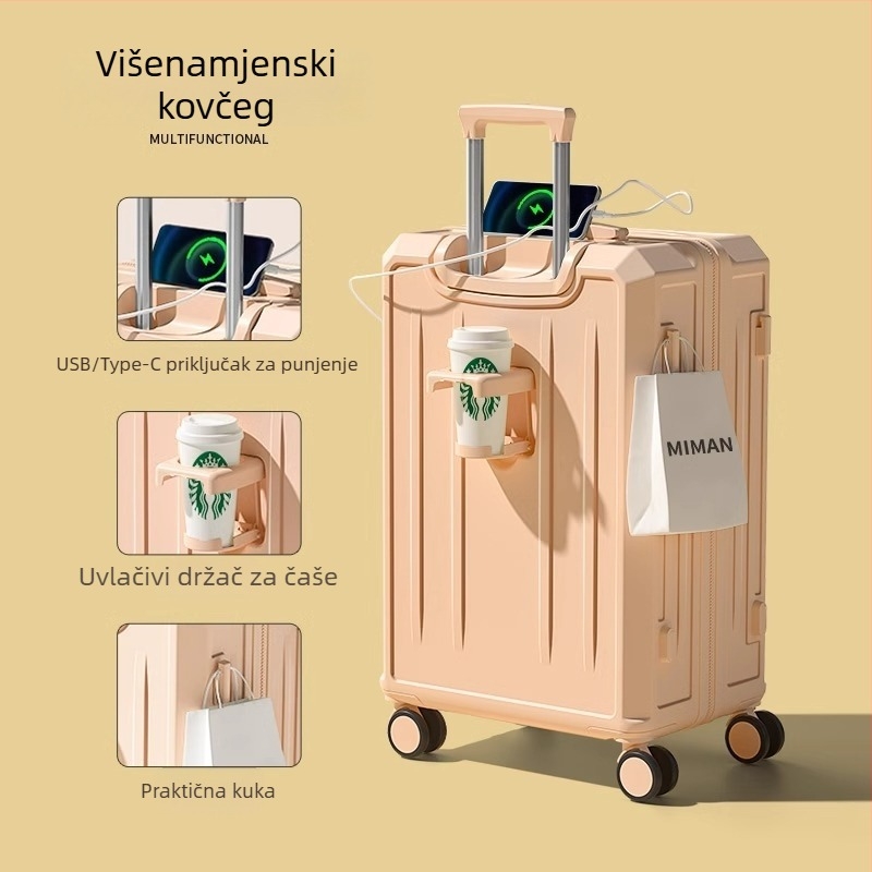 26-inčni višefunkcionalni kovčeg za putovanje velikog kapaciteta i 20-inčni kabinski kovčeg; ABS+PC materijal, vodootporan, ultra lagan, otporan na habanje, TSA zaključavanje lozinkom, USB priključak, proširivi sloj, univerzalni kotači, prugasti uzorak, po