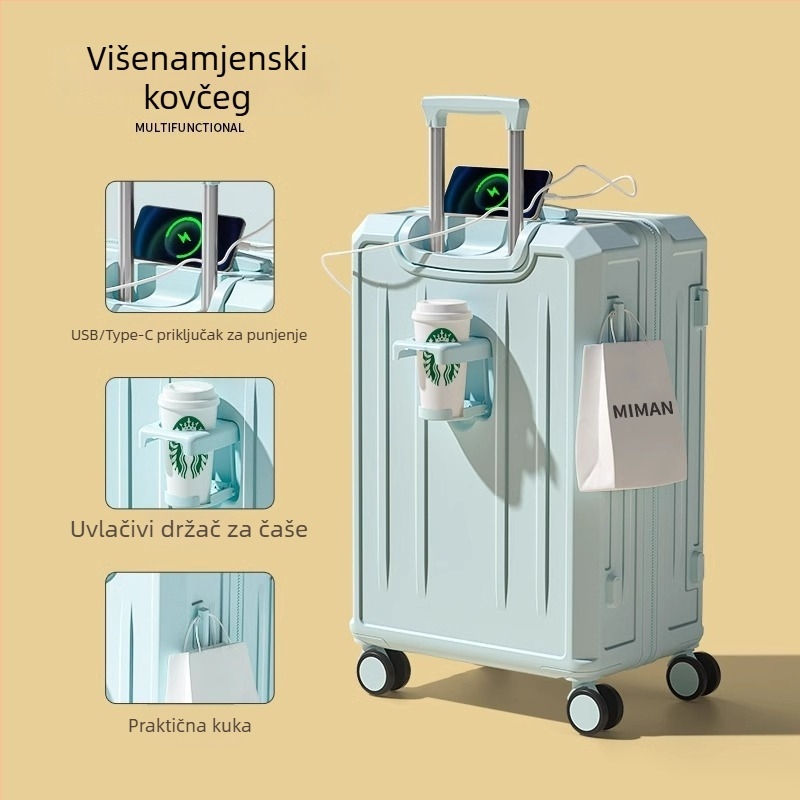 26-inčni višefunkcionalni kovčeg za putovanje velikog kapaciteta i 20-inčni kabinski kovčeg; ABS+PC materijal, vodootporan, ultra lagan, otporan na habanje, TSA zaključavanje lozinkom, USB priključak, proširivi sloj, univerzalni kotači, prugasti uzorak, po