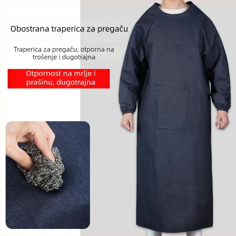 Denim radni smock s dugim rukavima, produžen, otporan na zaprljavanje i habanje, debeli radni komad za radionice i skladišta, 800 g