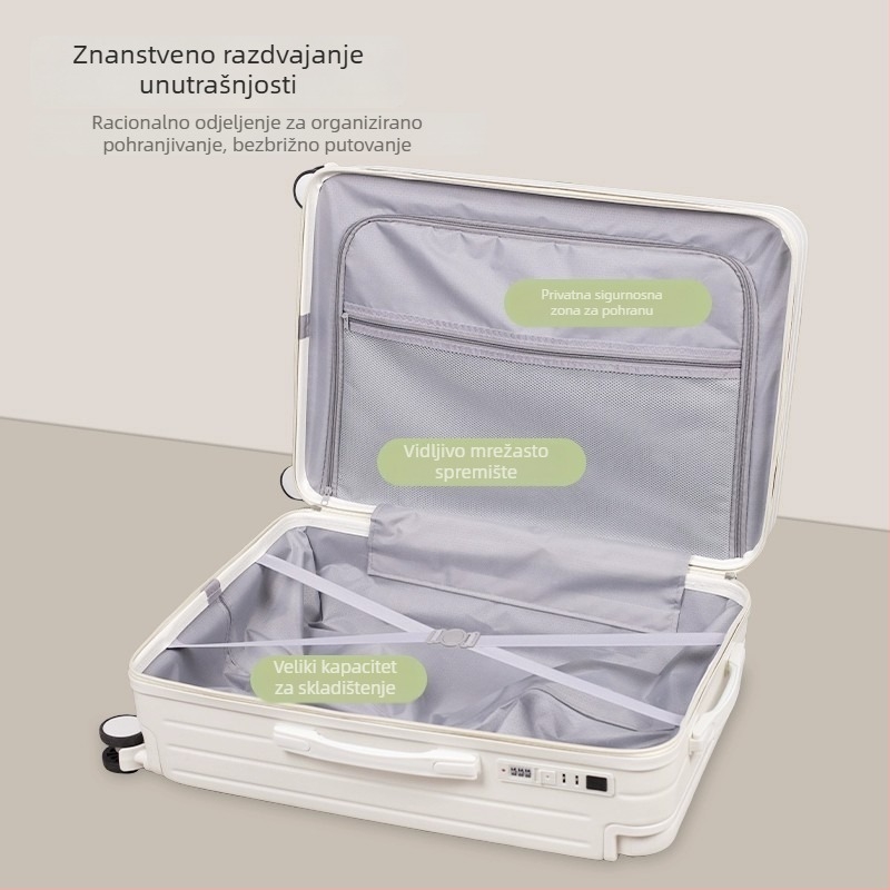 Putni kofer velike kapacitete, multifunkcionalni dizajn, USB priključak, zatvaranje na zip s kombinacijskim zaključavanjem, ABS+PC, unisex, model 2025, okretna kolica.