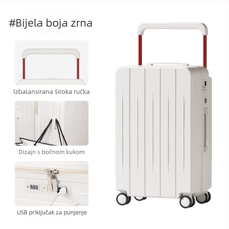 Putni kofer velike kapacitete, multifunkcionalni dizajn, USB priključak, zatvaranje na zip s kombinacijskim zaključavanjem, ABS+PC, unisex, model 2025, okretna kolica.