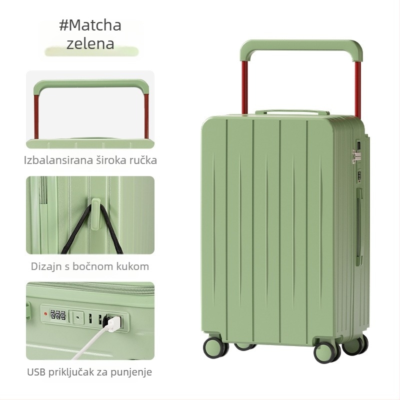 Putni kofer velike kapacitete, multifunkcionalni dizajn, USB priključak, zatvaranje na zip s kombinacijskim zaključavanjem, ABS+PC, unisex, model 2025, okretna kolica.