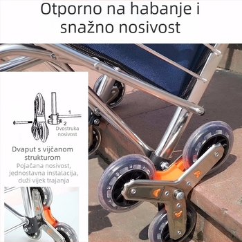 Prijenosni sklopivi kolica za kupovinu s četiri kotača od aluminijske legure, s mogućnošću uspinjanja uz stepenice