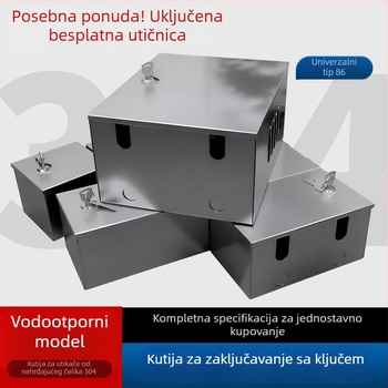 Vanjska utičnica tipa 86 s zaključavanjem, od nehrđajućeg čelika, vodootporna kutija za zaštitu punjenja – površinska ugradnja (IP45, 10A, 120×125×95 mm)