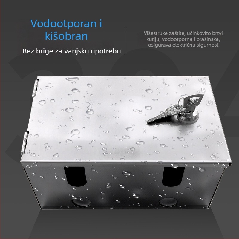 Vanjska utičnica tipa 86 s zaključavanjem, od nehrđajućeg čelika, vodootporna kutija za zaštitu punjenja – površinska ugradnja (IP45, 10A, 120×125×95 mm)