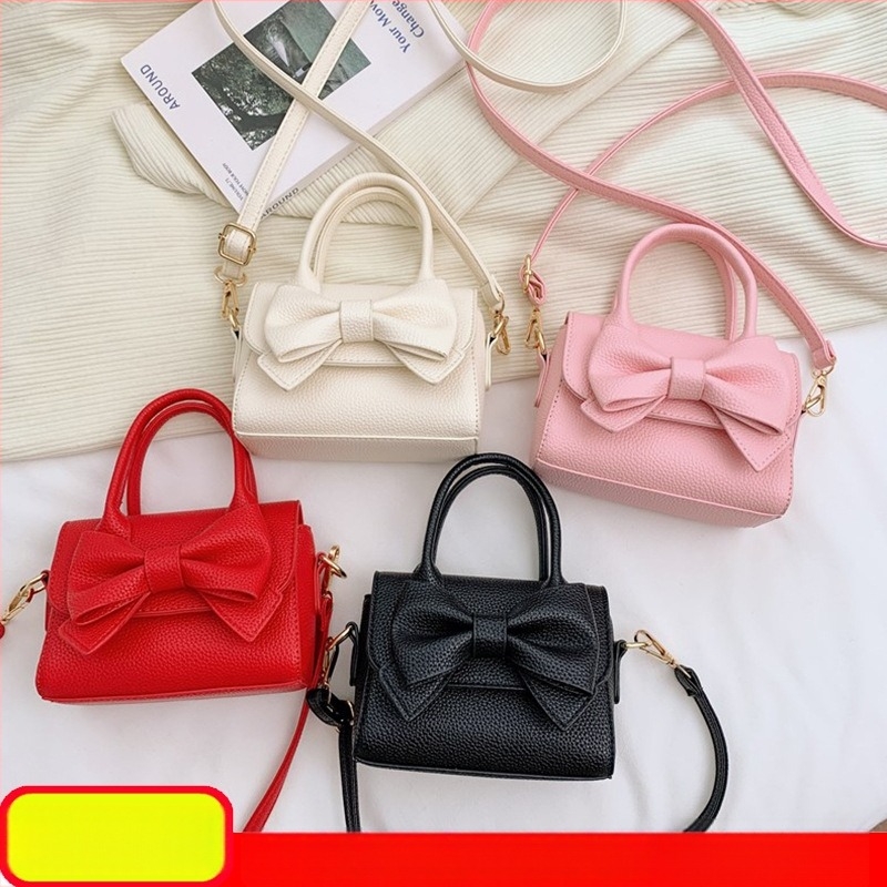 Dječja PU crossbody torba za djevojčice, s mašnicom, vodootporna, jednobojni dizajn, za dnevnu upotrebu učenicama osnovne škole