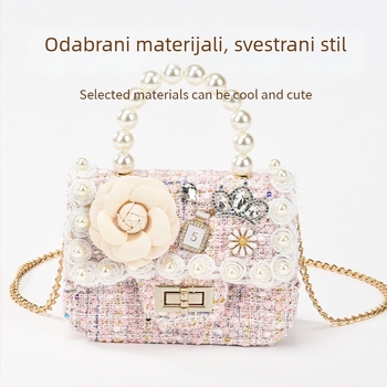 Dječja crossbody torba - Perle, Crtani cvjetni uzorak, Prozračni poliester, Otporna na habanje