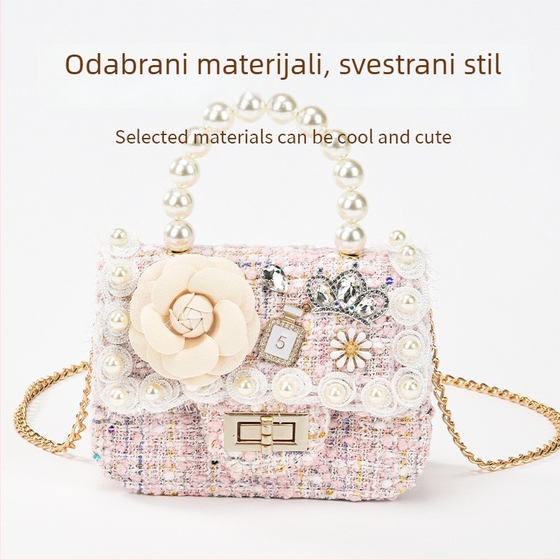 Dječja crossbody torba - Perle, Crtani cvjetni uzorak, Prozračni poliester, Otporna na habanje