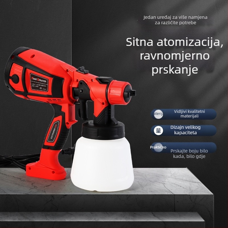 Caitian električni sprej pištolj — prijenosni visokotlačni uređaj za lateks i boju, pogodan za interijere, krov, vanjske površine, vozila i drvo, maksimalni izlazni tlak 0.1–0.2 dar.