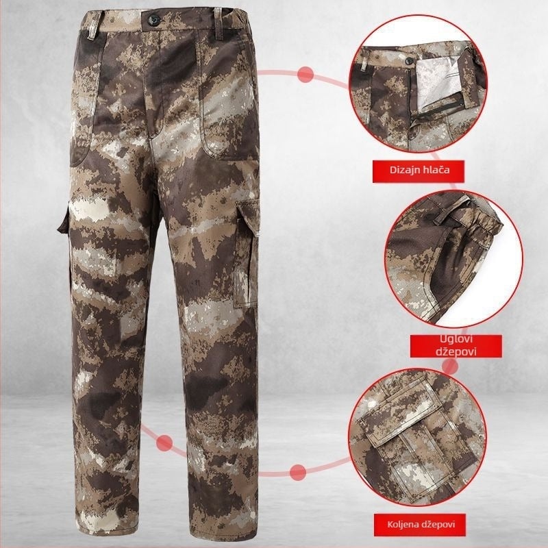 Kamuflažni radni komplet za vanjsku upotrebu, otporan na habanje, odvodi vlagu, pamuk-poliester materijal, 90% poliester, proljeće–jesen, za tvornicu