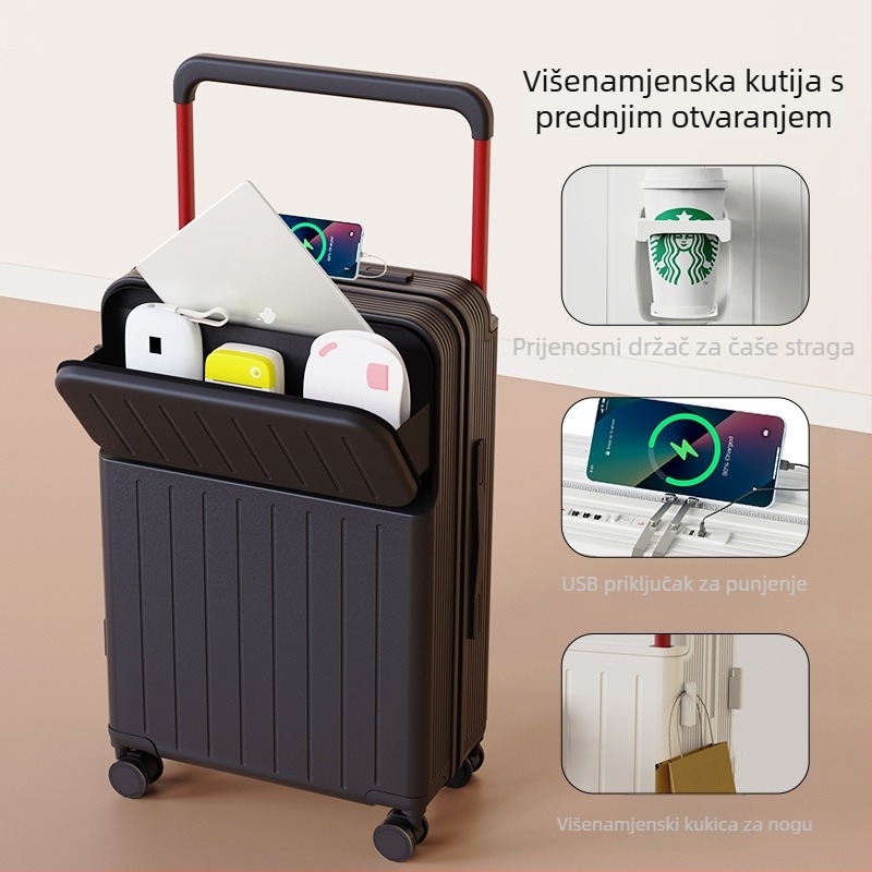 Putni kovčeg s prednjim otvaranjem, ABS+PC materijal, USB sučelje, vodootporan, protivkrađa (prednje otvaranje, ABS+PC, USB sučelje, vodootporan, protivkrađa)