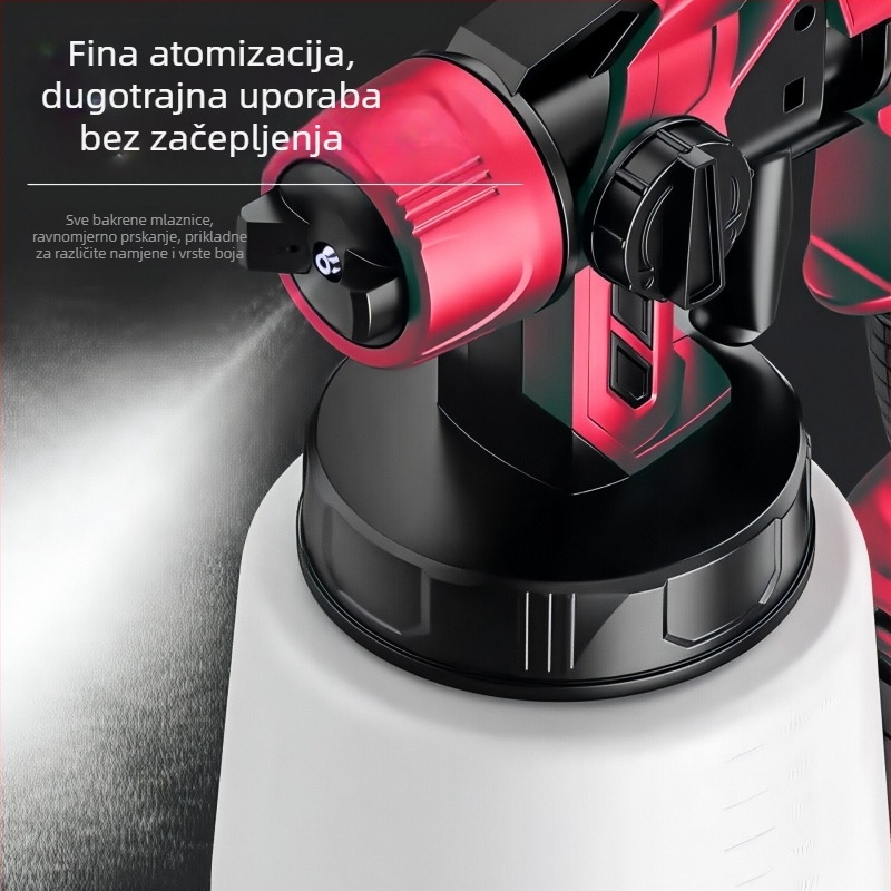 Električni pištolj za bojanje za kućnu upotrebu, visoka atomizacija, sve-u-jednom uređaj za nanošenje latex boje (izvor napajanja: punjiva litijska baterija, nazivni napon: 21, opseg primjene: zid/drvo/metal, maksimalni izlazni tlak: 1, odgovarajući kapaci