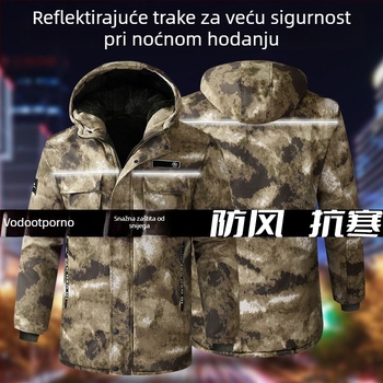 Muška maskirna jakna s kapuljačom – debeli zimski kaput, vodootporan i otporan na vjetar, prednji zip, srednja duljina