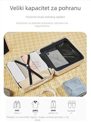 Unisex putna torba s USB portom, ABS+PC materijal, 360° okretni kotači, prugasti uzorak, poliesterska podstava