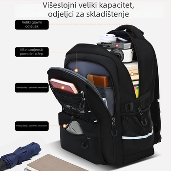 Unisex ruksak za osnovnu školu s više pretinaca, velikim kapacitetom, vodootporan, ergonomska zaštita leđa, pretinac za prijenosno računalo, Oxford tkanina