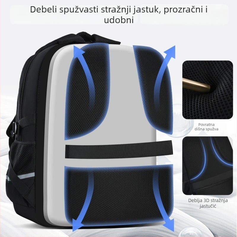 Unisex ruksak za osnovnu školu s više pretinaca, velikim kapacitetom, vodootporan, ergonomska zaštita leđa, pretinac za prijenosno računalo, Oxford tkanina