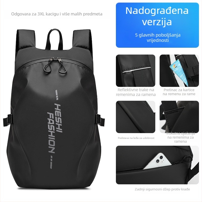Ruksak za kacigu za motocikl, kapacitet 56-75L, poliester, vodootporan, protiv krađe, proširivi kapacitet, odjeljak za suhe i mokre stvari