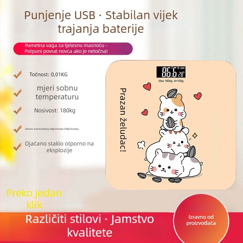 Točna i slatka elektronička vaga za tjelesnu težinu i masnoću, Bluetooth, za kućnu upotrebu