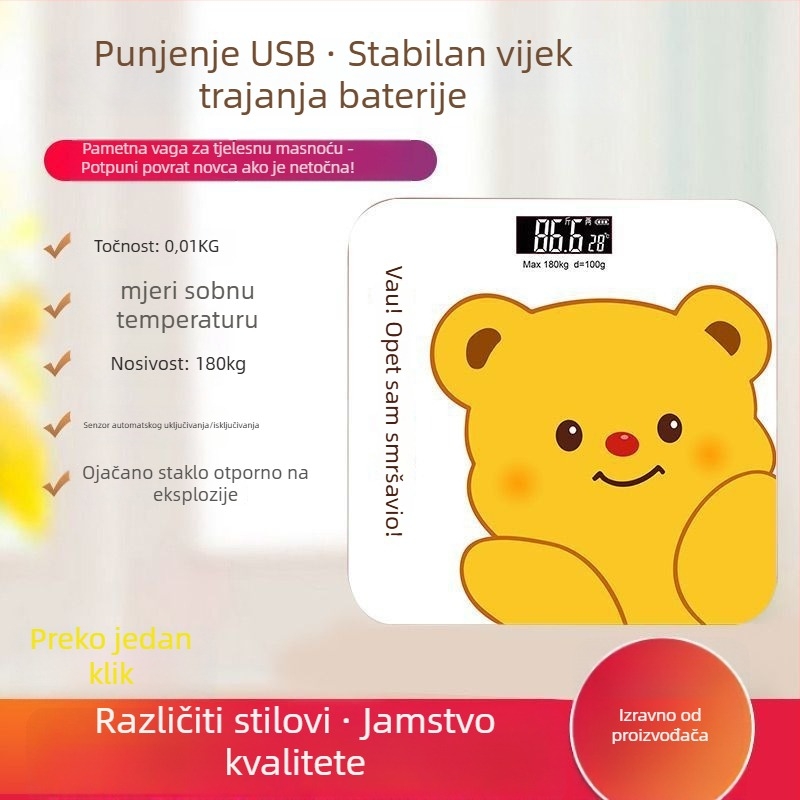 Točna i slatka elektronička vaga za tjelesnu težinu i masnoću, Bluetooth, za kućnu upotrebu
