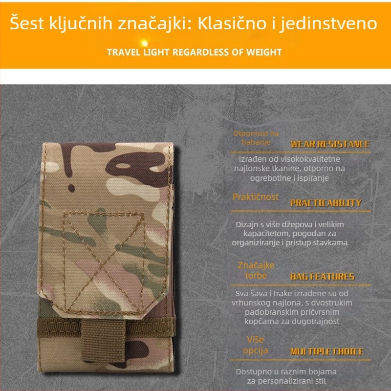 Nylon torbica za mobilni telefon na pojasu, prozračna, vodootporna, ultralak, s podstavom, ispis logotipa i skrivena kopča