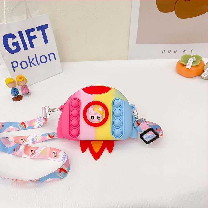 Silikonska novčarska torbica s motivom rakete za djecu — crtani dizajn, 1 preklop, vodootporna i otporna na habanje