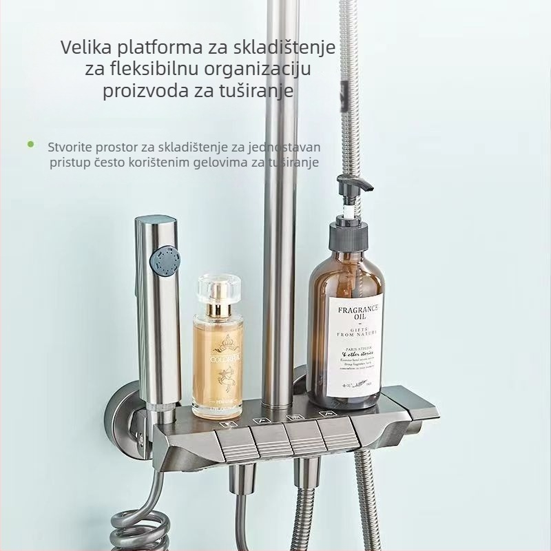 Set tuš od svemirskog aluminija, grafitno siva, dizajn inspiriran nosačem zrakoplova s tipkama u stilu klavijature klavira, zidni ugradbeni sustav, moderni minimalistički stil