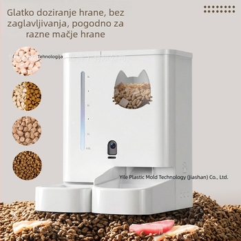 Automatska hranilica za mačke velikog kapaciteta, integrirani sustav vode i hrane, kamera, upravljanje putem aplikacije. Model SY-F6; Djeljivi dizajn; Težina 3,3 kg
