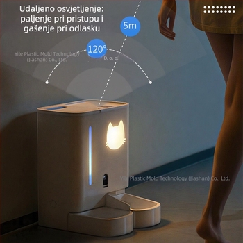 Automatska hranilica za mačke velikog kapaciteta, integrirani sustav vode i hrane, kamera, upravljanje putem aplikacije. Model SY-F6; Djeljivi dizajn; Težina 3,3 kg