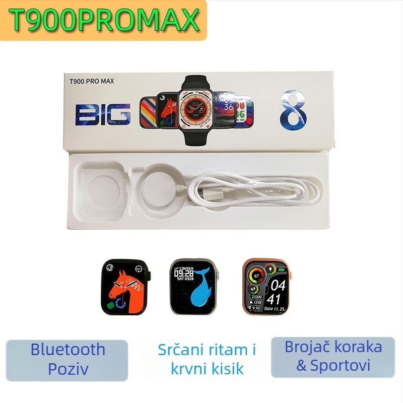 T900PROMAX pametni narukvica-sat s Bluetooth pozivima, mjerenje otkucaja srca, zasićenje kisikom, krvni tlak i pedometar