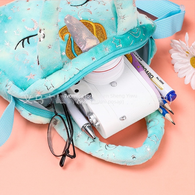 Dječja crossbody torbica s jednorogom, pliš, tie-dye uzorak, pretinac za novčiće, zaštita od krađe