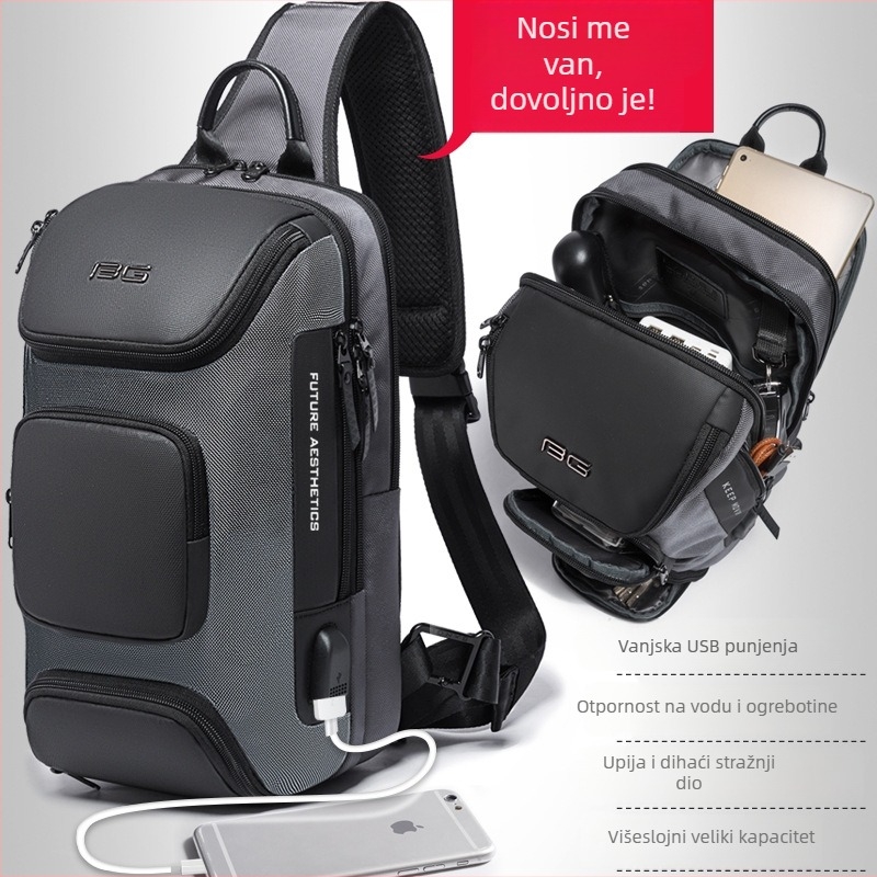 Muška torbica za prsa, ulični stil, Oxford tkanina, otpornost na habanje, jednobojni dizajn, zimska sezona 2019