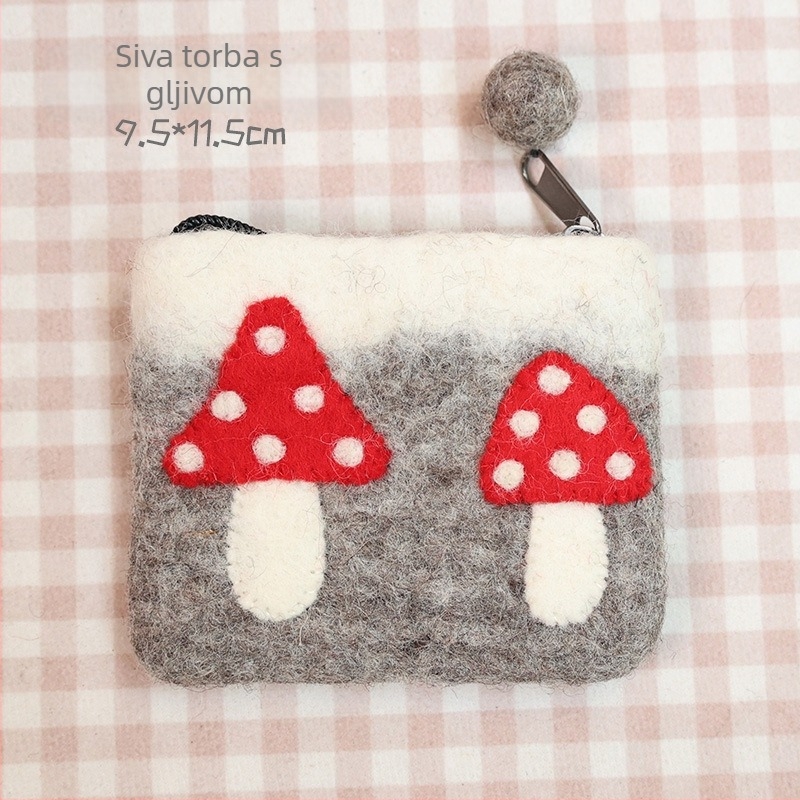 Novčanik za novčiće s motivom gljive, od filca, gradski jednostavan stil, podstava od poliestera
