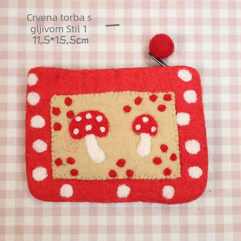 Novčanik za novčiće s motivom gljive, od filca, gradski jednostavan stil, podstava od poliestera