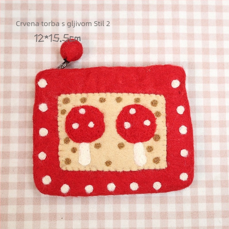 Novčanik za novčiće s motivom gljive, od filca, gradski jednostavan stil, podstava od poliestera