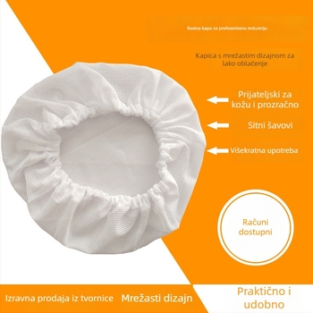 Prozračna mrežasta kapa za kosu, poliester-bavlna, zaštitna kapa za prehrambenu industriju, bijela