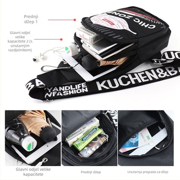 Muška prsna torba, višefunkcionalna, vodootporna od najlona, velika kapaciteta, kompatibilna s 8-inčnim prijenosnim računalom