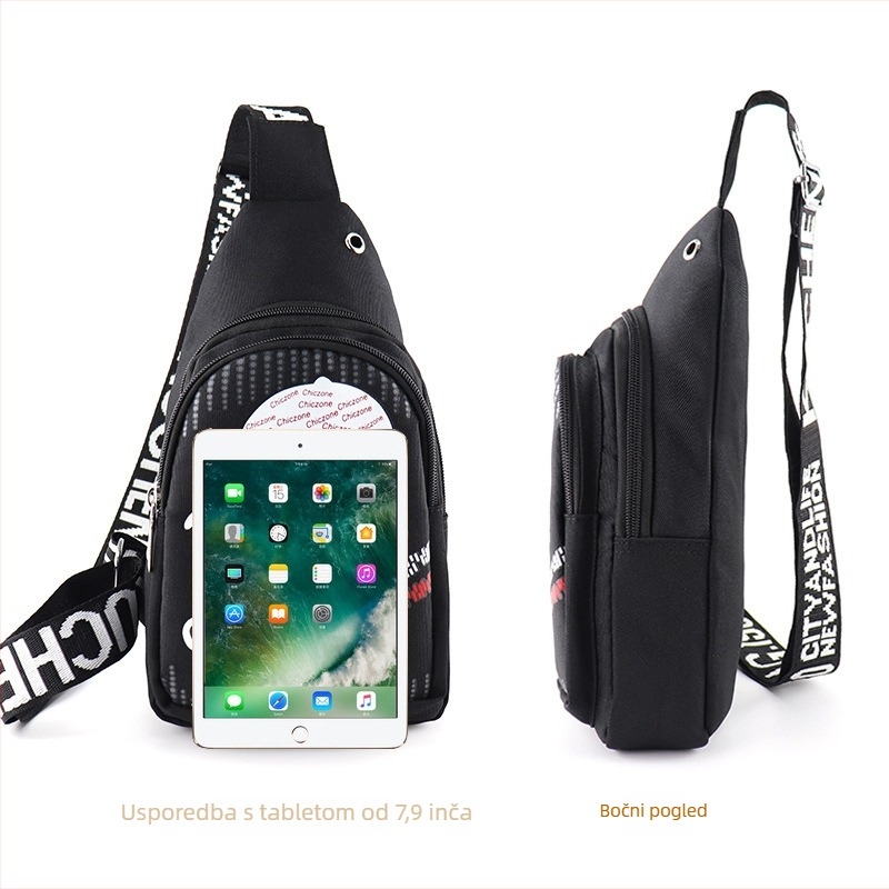 Muška prsna torba, višefunkcionalna, vodootporna od najlona, velika kapaciteta, kompatibilna s 8-inčnim prijenosnim računalom