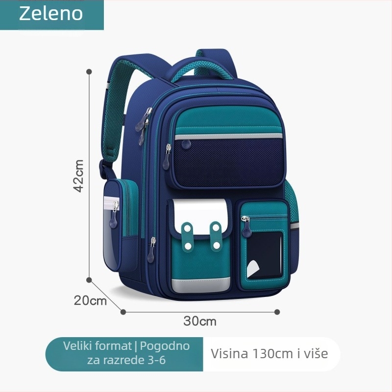Unisex školska torba za osnovnu školu, Oxford platno, velika zapremina, vodootporna, ergonomski stražnji panel za potporu kralježnice
